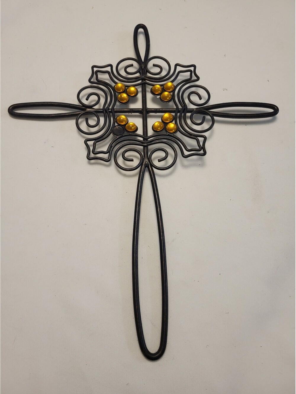 Decorative Black Metal Wall Cross with Gold Accents 15.5"x12.5"